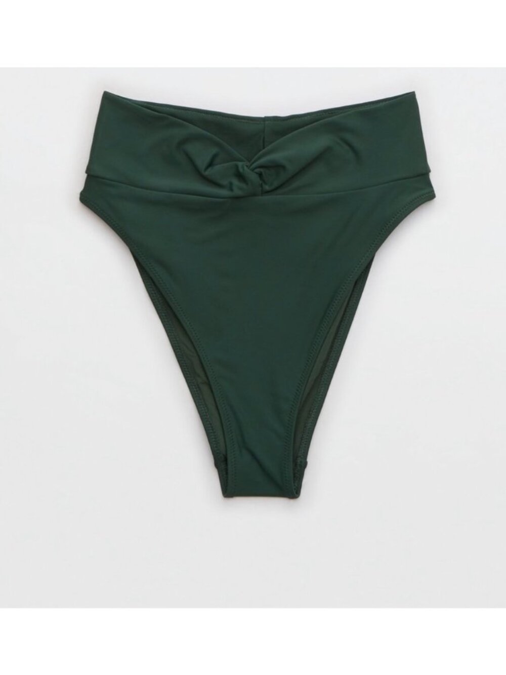 AERIE Twist High Cut Cheeky Bikini Bottoms Sz S Sycamore Green Seamless Swim